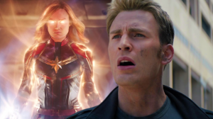 Split image of Brie Larson as Captain Marvel and Chris Evans as Captain America in the MCU