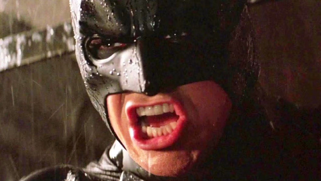 Christian Bale as Batman shouting in Batman Begins (2005)