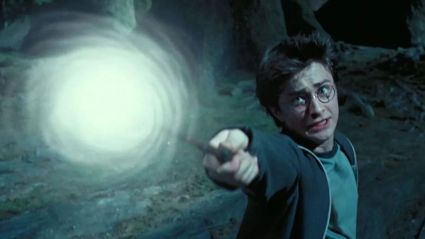 Harry Potter using the patronus charm.