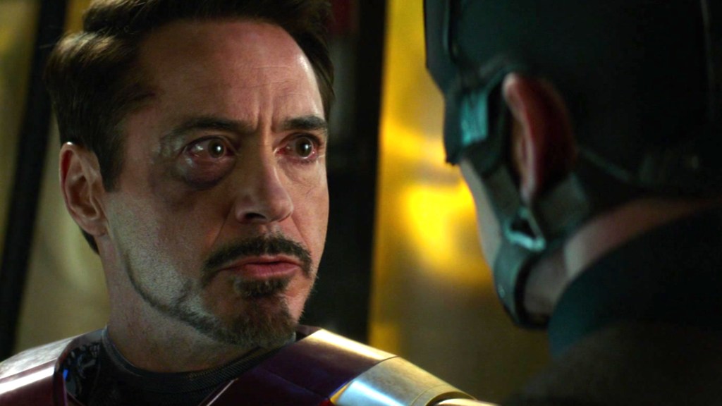 Tony Stark getting angry with Steve Rogers in Captain America: Civil War (2016)