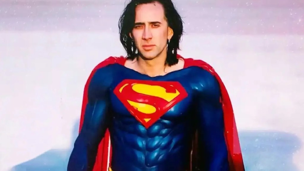 Nicolas Cage as Superman in a promo shot for Superman Lives