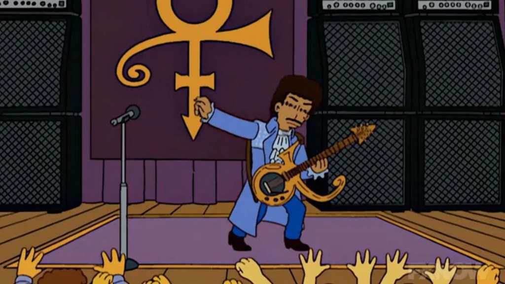 Prince playing guitar on stage in The Simpsons
