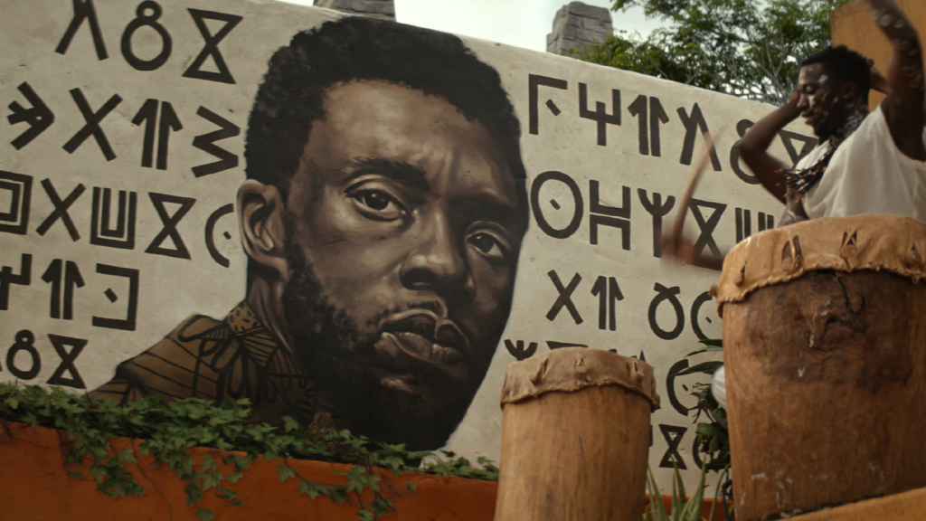 Mural of T'Challa in Black Panther: Wakanda Forever (2022)