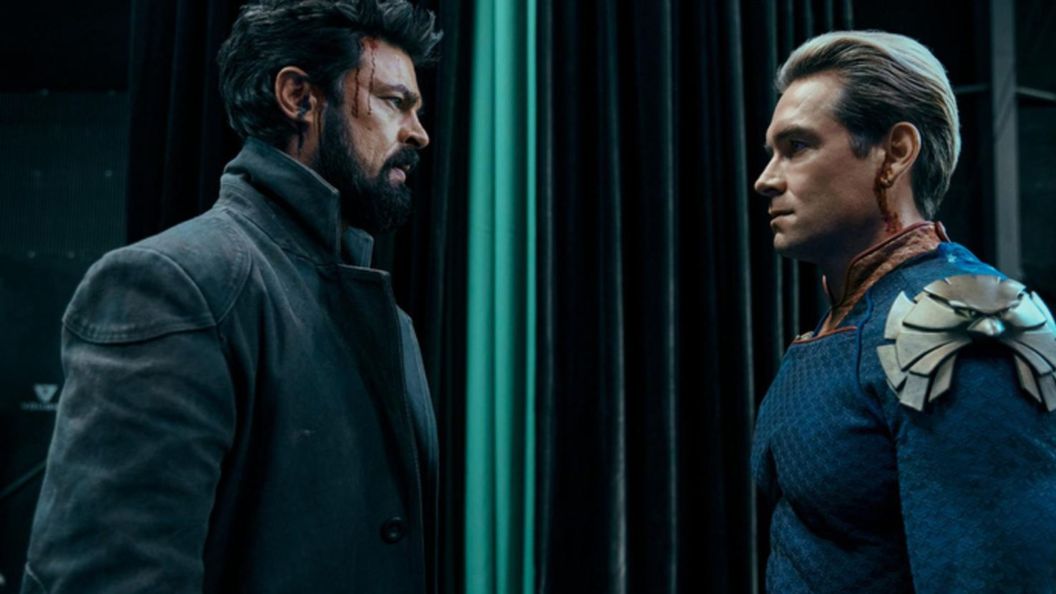 Homelander and Butcher staring each other down.
