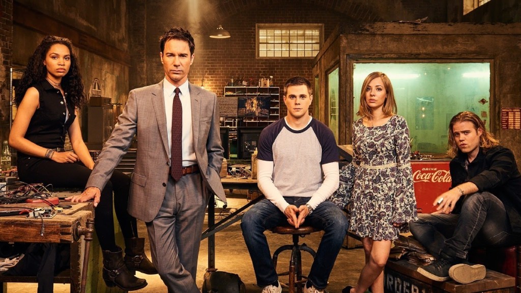 The cast of the TV show Travelers in a promotional image