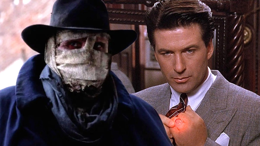 Split image of Liam Neeson in Darkman and Alec Baldwin in The Shadow