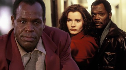 Split image of Danny Glover in Predator 2 and a still from The Long Kiss Goodnight