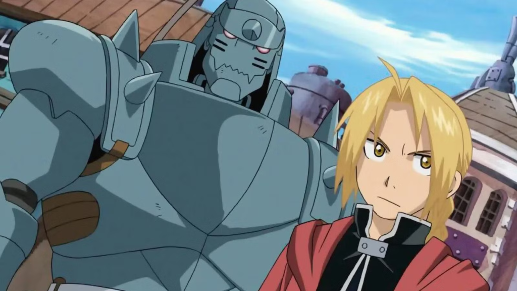 Alphonse and Edward looking serious in Fullmetal Alchemist: Brotherhood