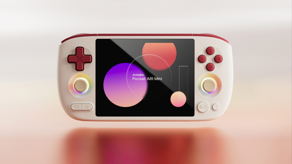 The Ayaneo Pocket Air Mini with a generic image from the company on its screen.