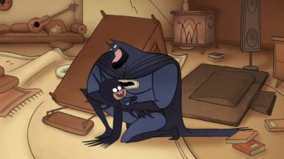 Batman hugging Damian Wayne in Bat-Fam