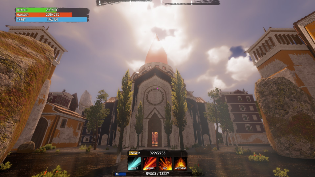 A large building in Bloodlines of Prima during its Early Access on Steam.