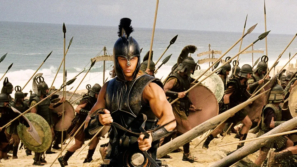 Brad Pitt leading warriors in 2004's Troy