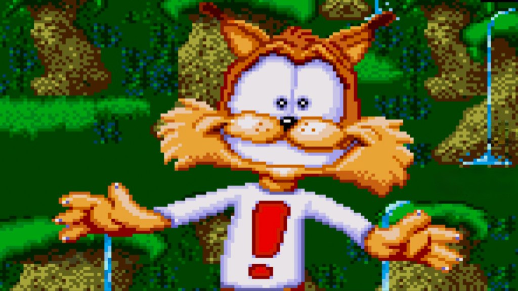 Bubsy smiling with his arms out in Bubsy in Claws Encounters of the Furred Kind.
