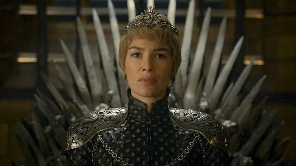 Cersei Lannister sitting on the Iron Throne in Game of Thrones