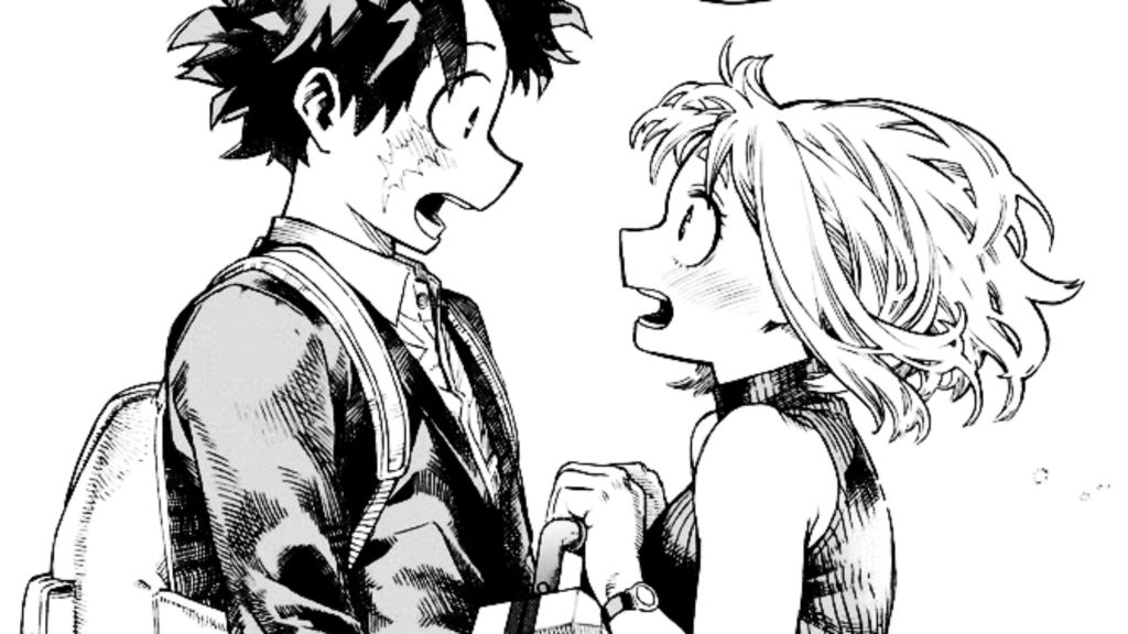 Deku and Uraraka blushig