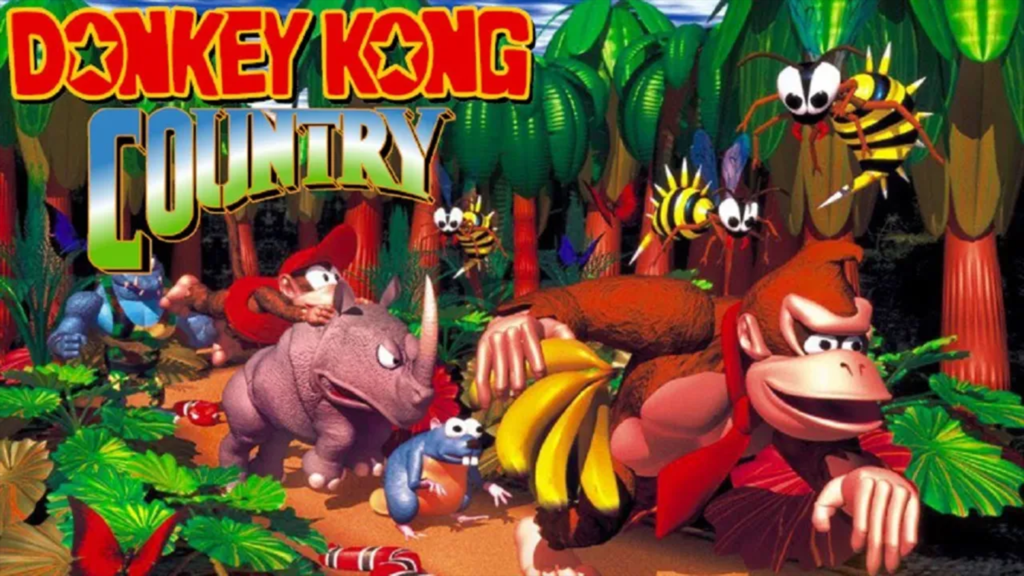 The box art for Donkey Kong Country on the Super Nintendo