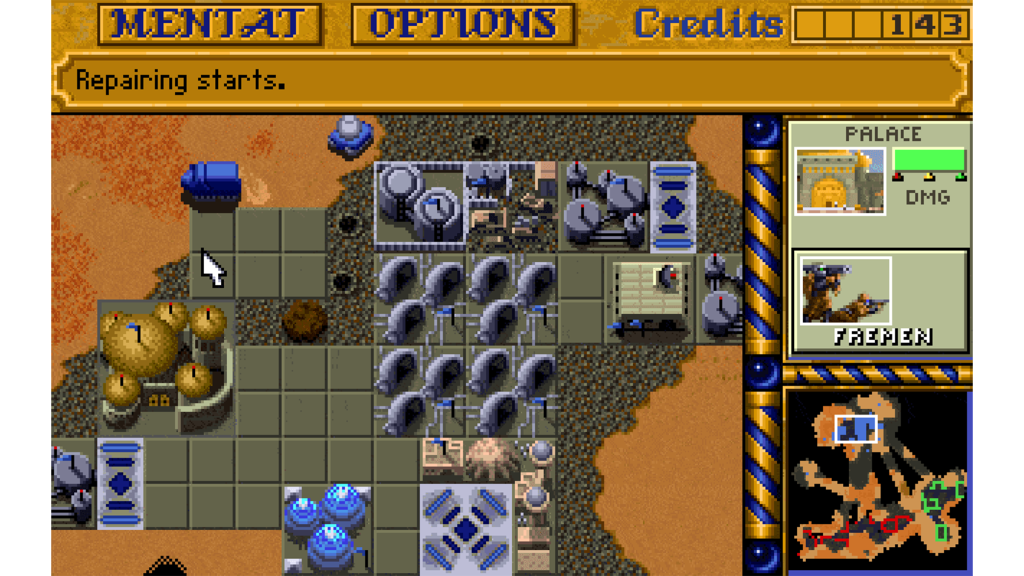 A screenshot from Dune II: The Building of a Dynasty.