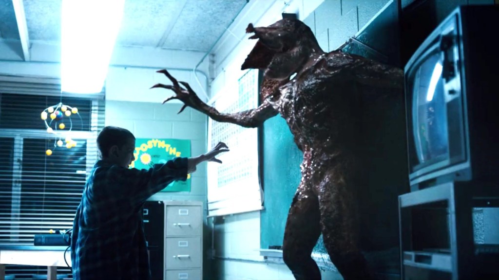 Eleven fighting the Demogorgon in Stranger Things Season 1