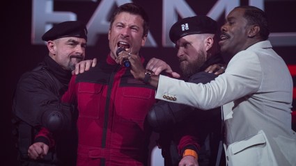 Glen Powell and Colman Domingo in The Running Man