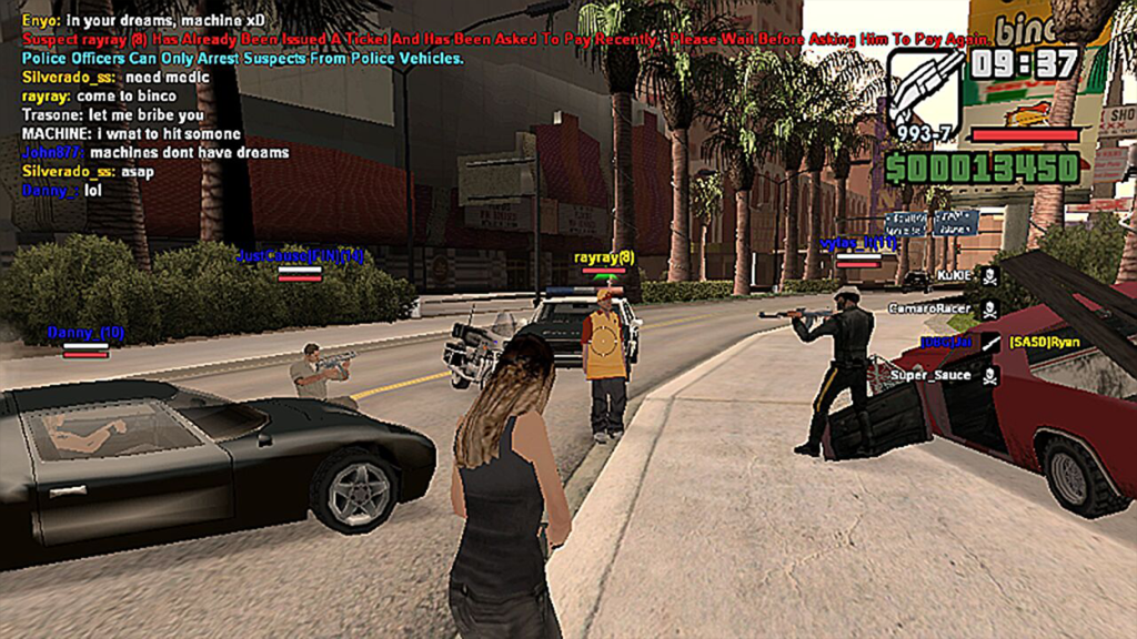 A screenshot from Grand Theft Auto: San Andreas on the PlayStation 2, showing online multiplayer.