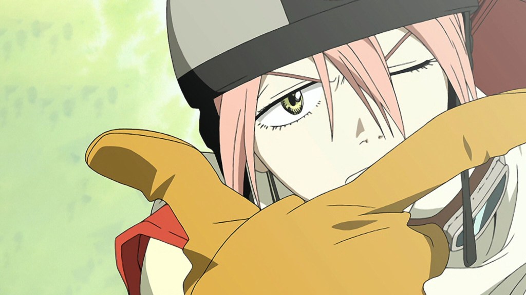 Haruko doing a finger-gun gesture in Fooly Cooly