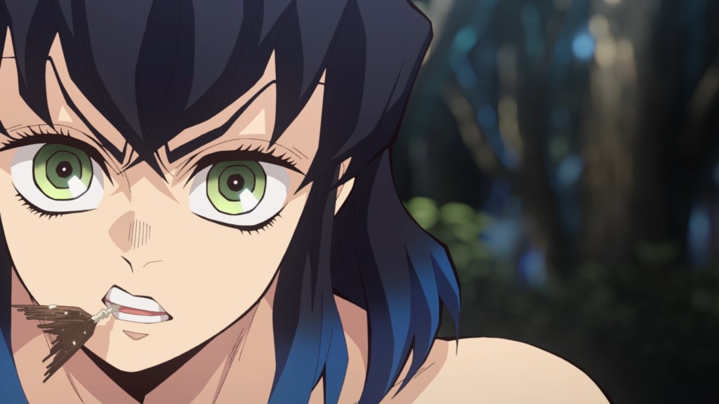 Inosuke with a weed in his mouth in Demon Slayer's Hashira Training arc
