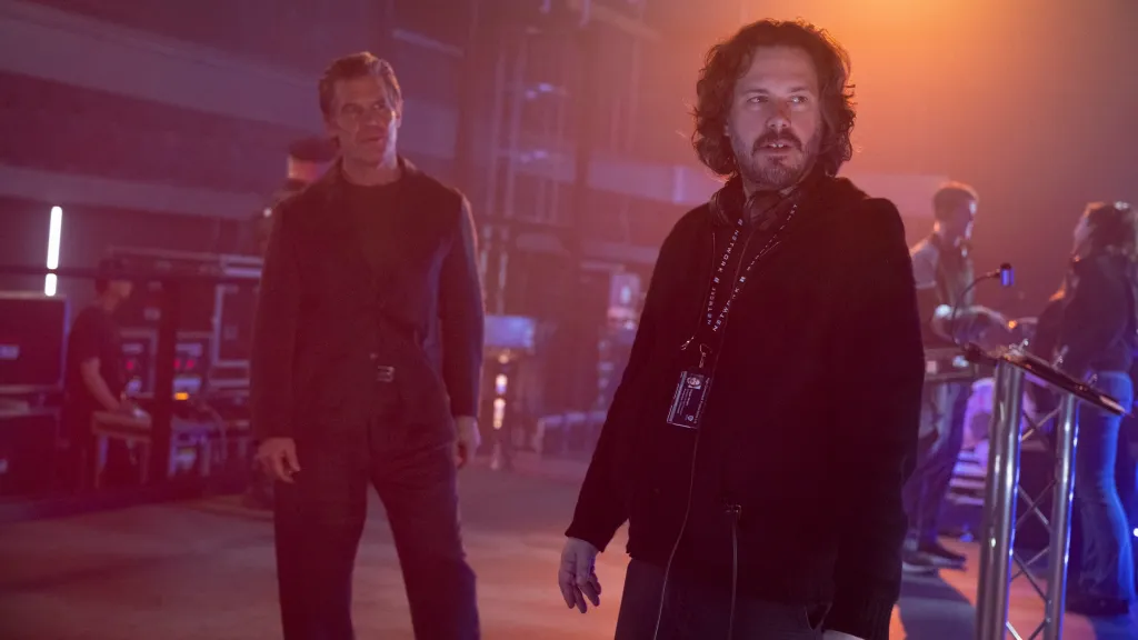 Josh Brolin and Edgar Wright on The Running Man set