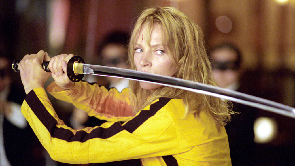 Kill Bill's The Bride wielding her Hattori Hanzō katana sword in Kill Bill: Volume 1