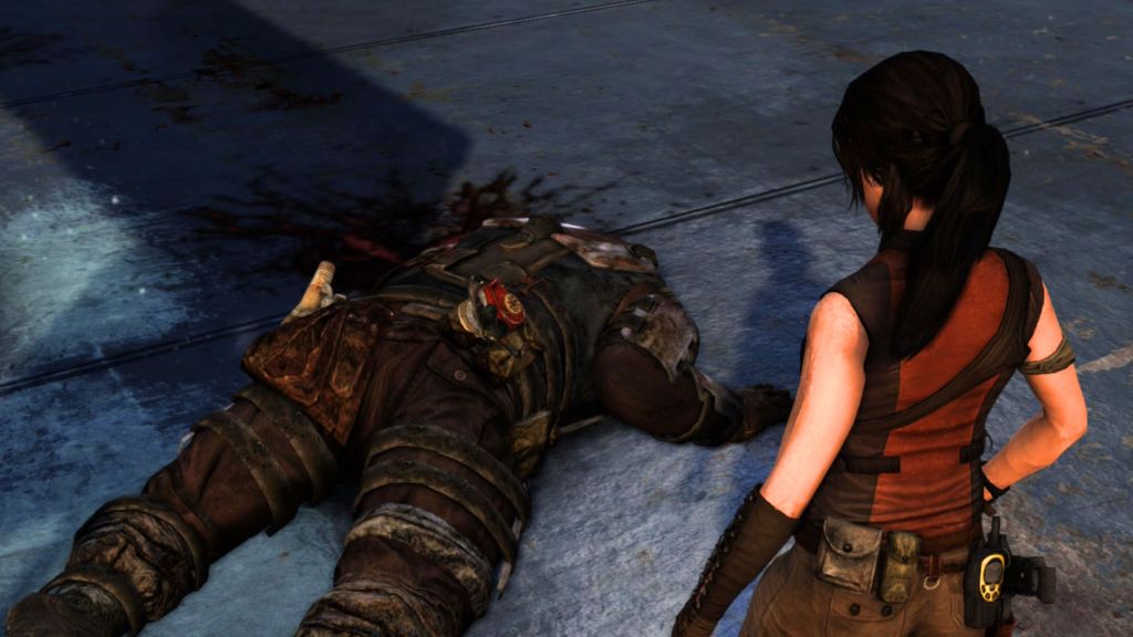Lara with Defeated Enemy Tomb Raider