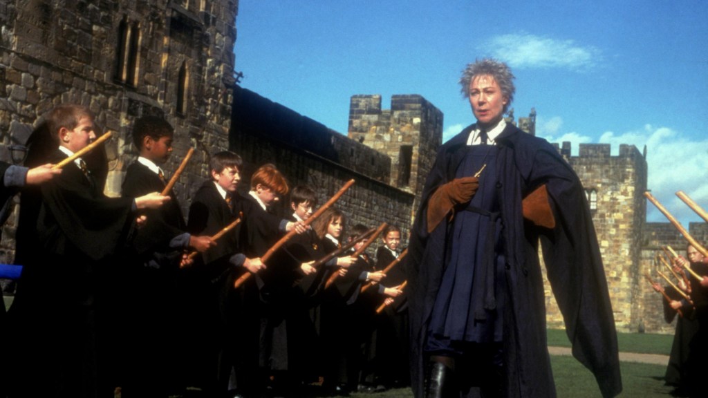 Madame Hooch teaching a flying lesson in Harry Potter and the Philosopher's Stone