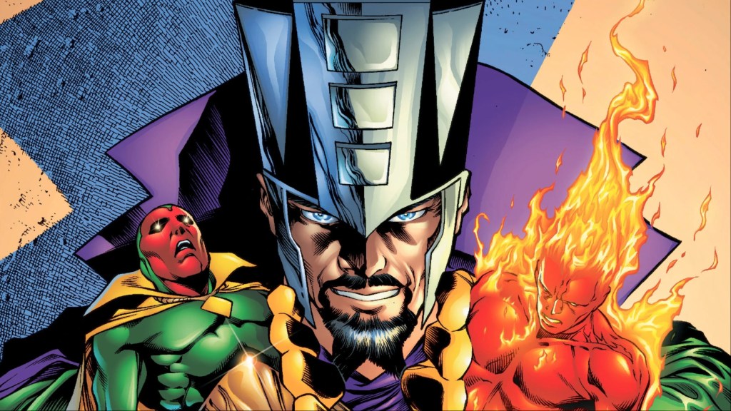 Immortus holding the Vision and Human Torch