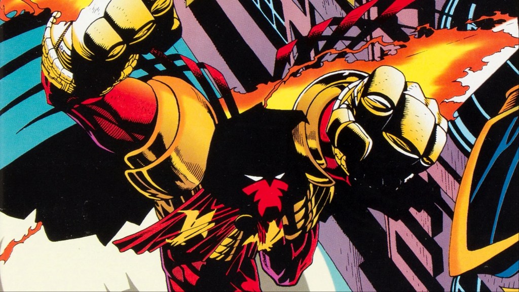 Azrael jumping forward with his burning blade