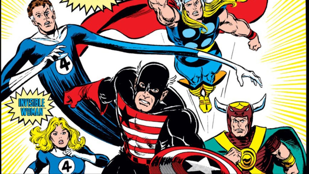 Thor, Gilgamesh, the Captain, Invisible Woman, and Mister Fantastic