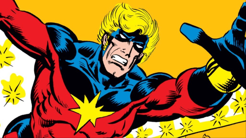 Mar-Vell flying in front of a star