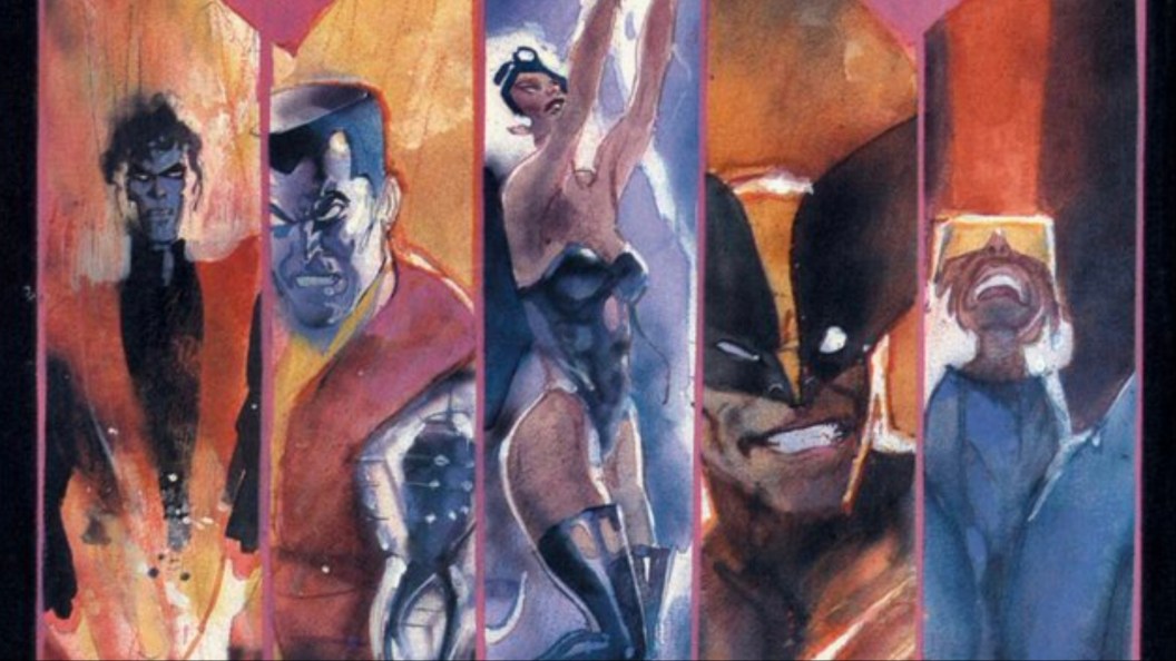 Nightcrawler, Colossus, Storm, Wolverine and Cyclops from the cover of God Love, Man Kills by Bill Sienkiewicz