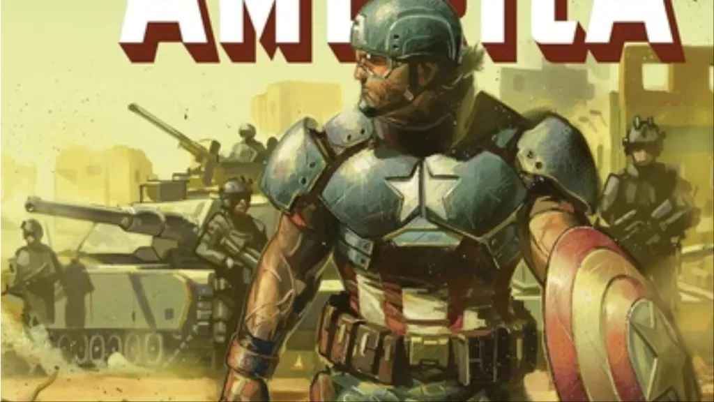 David Colton's Captain America walking in front of troops