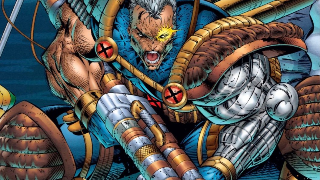 Cable yelling holding a '90s gun from Rob Liefeld