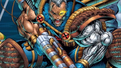 Cable yelling holding a '90s gun from Rob Liefeld