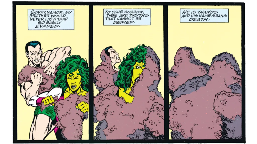 Namor and She-Hulk being overtaken by fungus