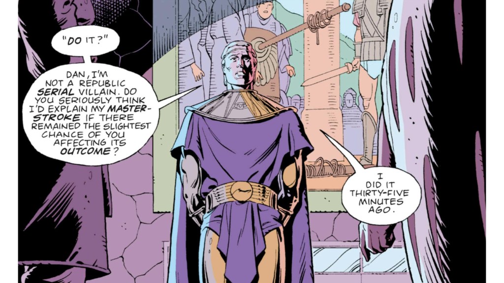 Ozymandias telling Rorschach and Nite-Owl II he did it thirty-five minutes ago