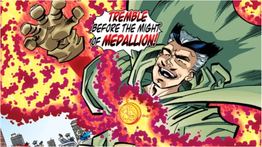 Medallion using his power surrounded by energy