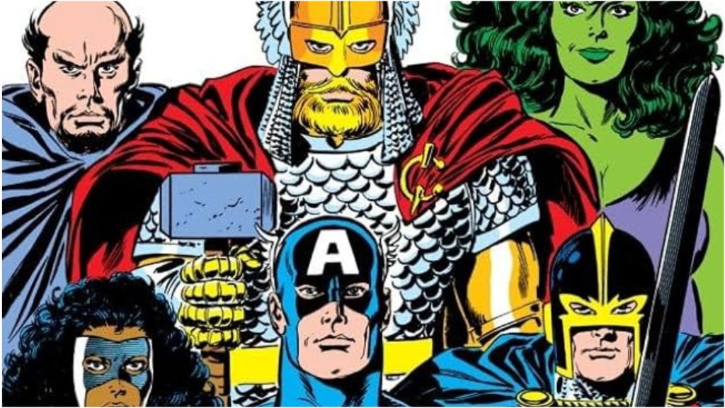 Dr. Druid, Thor, She-Hulk, Captain Marvel II, Captina America, and Black Knight