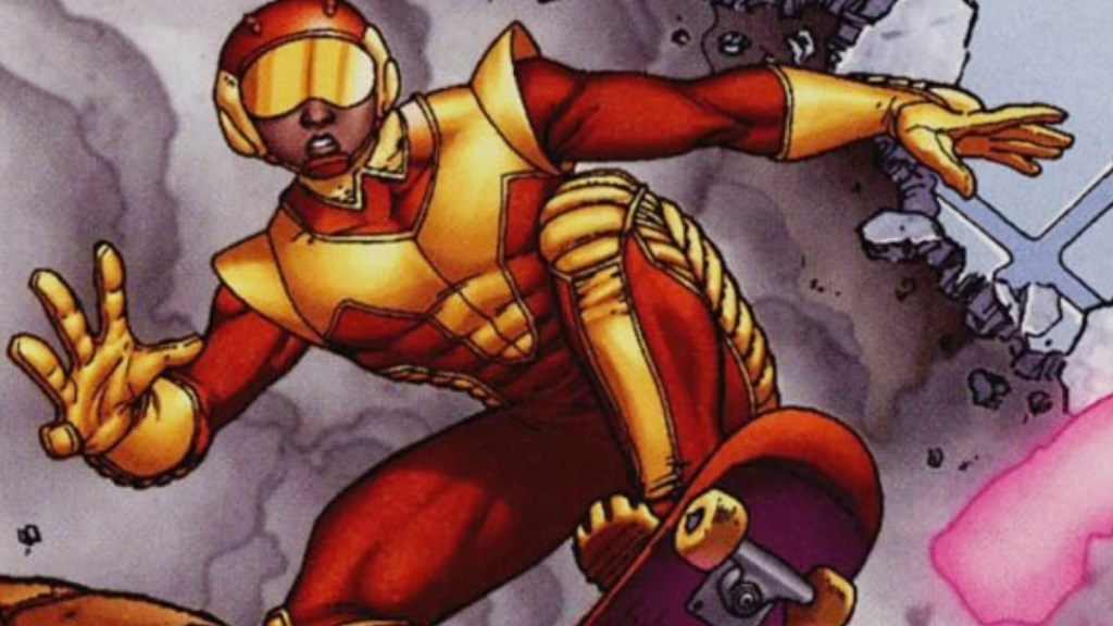 The Rocket Racer on his skateboard