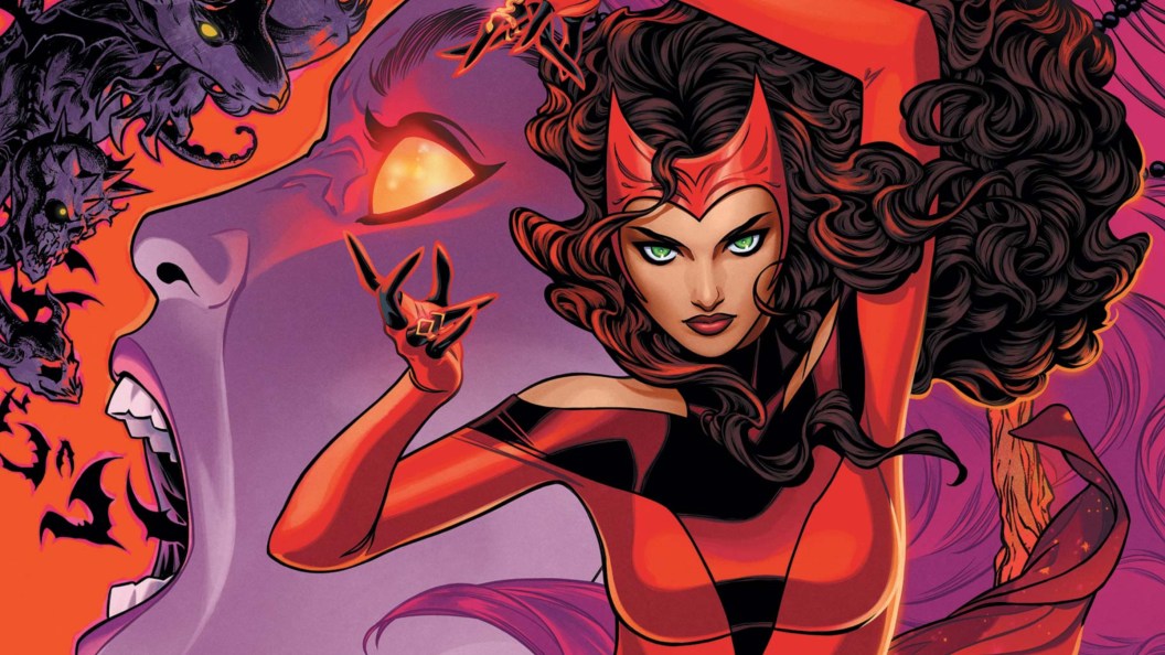 Scarlet Witch casting a spell with a screaming version of herself behind her