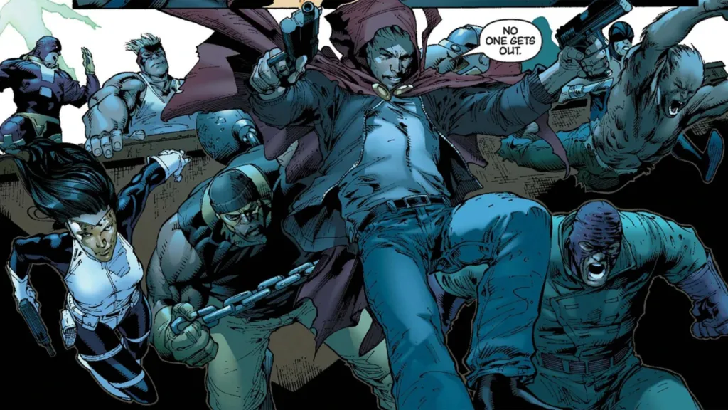 The Hood and his gang ready to attack