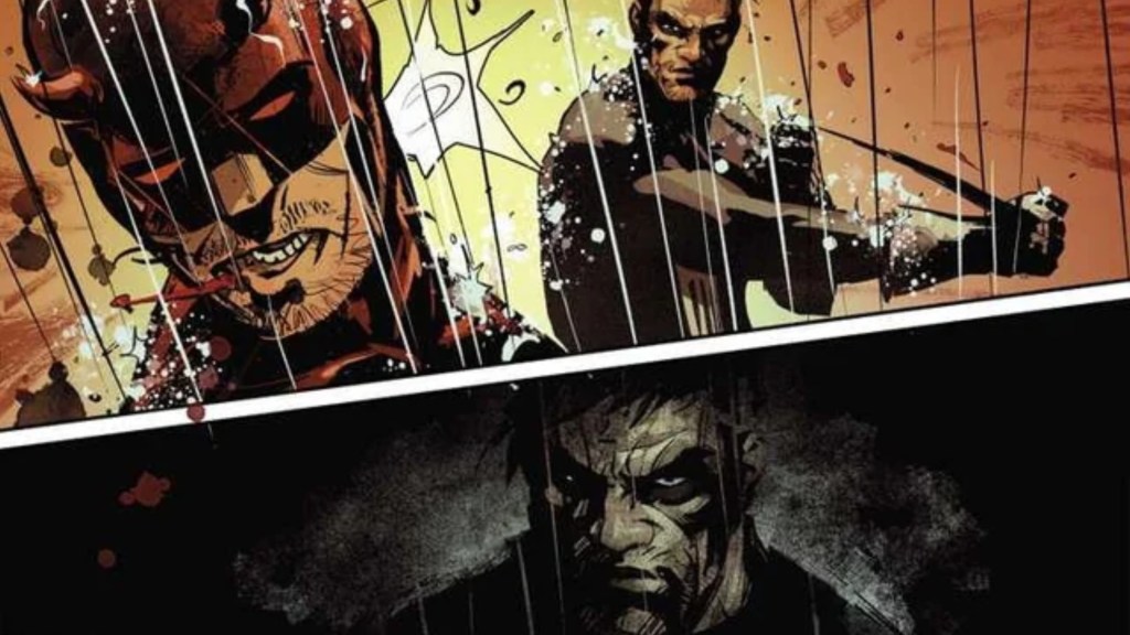 Punisher punching Daredevil and Daredevil going unconscious