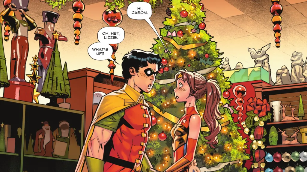 Jason Todd and Trinity meeting again in a Christmas store