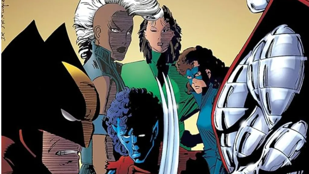 Wolverine, Nightcrawler, Storm, Rogue, Kitty Pryde, and Shadowcat standing together