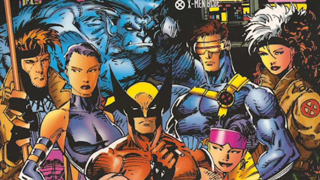 Beast, Gambit, Psylocke, Wolverine Jubilee, Cyclops, and Rogue in the Danger Room control room