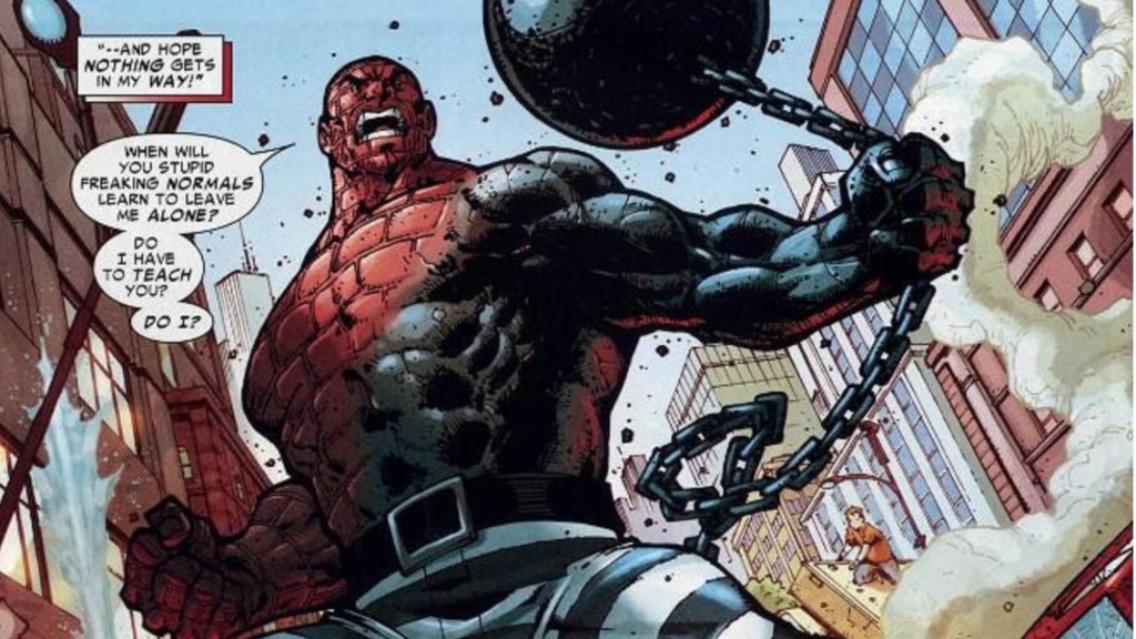 Absorbing Man swinging his wrecking ball